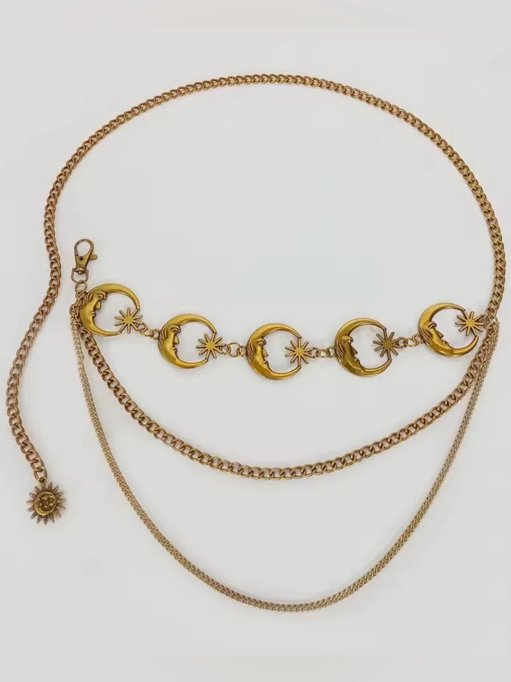 Gold Moon & Sun Layered Chain Waist Belt